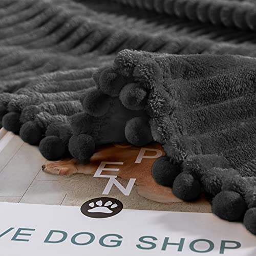 DISSA Fleece Blanket Throw Size – 51x63, Black – Soft, Plush, Fluffy, Fuzzy, Warm, Cozy – Perfect Throw for Couch, Bed, Sofa - with Pompom Fringe - Flannel Blanket Throw Blanket - color: Black, size: 51x63"