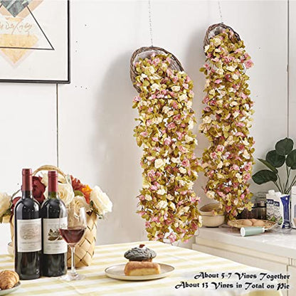 6Pcs x 8.2FT Artificial Flower Garland Rose Vine, Champagne Pink Flower - color: Fall Pink Champagne 6pcs, 1.5" Rose Flowers, size: 8.2FT Vines
