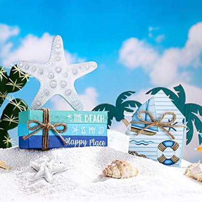 Blulu 5 Pcs Beach Decorations for Home, Summer Beach Wood Table Decor - style: Summer