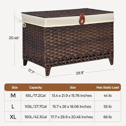 Wicker Storage Basket with Lid, 160L Shelf Basket with Removable Liner Bag - color: Brown, size: 160L