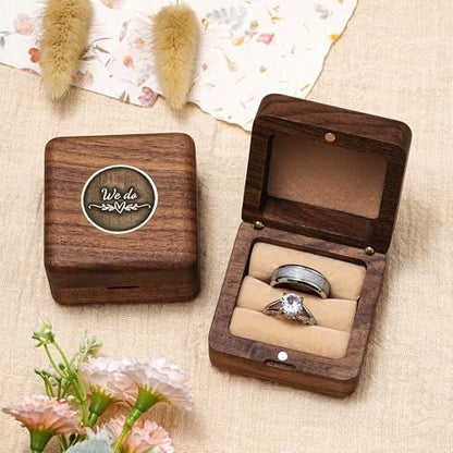 KWOOD We Do-Custom Wooden Wedding Ring Box, Personalized Metal Name Wooden Ring Box, Wedding Ceremony Ring Holder, Anniversary Birthday Gift Idea - style: T-We Do 02