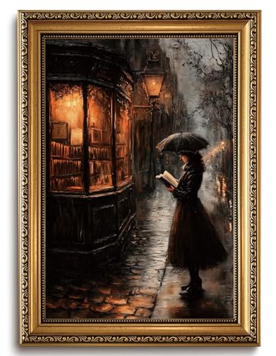 LHHJDIO Vintage Gold Framed Wall Art Moody Canvas Wall Art Victorian Dark Academia Pictures Wall Decor Gothic Art Prints for Living Room Bedroom Study - color: Dark-4, size: 24"L x 16"W