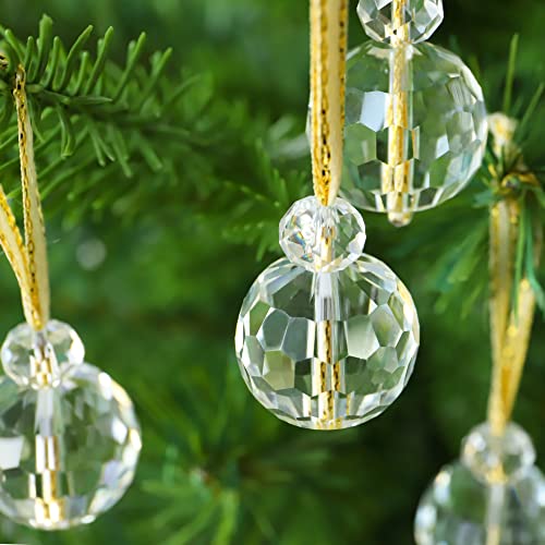 12 Pcs Clear Crystal Glass Christmas Balls Ornaments, 0.87" Mini Prism Ball Christmas Tree Decorations, Hanging Crystal Ornament Clearance for Xmas Wedding Party Home Decor(Clear) - color: Clear
