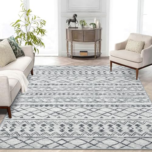 KUTA Area Rug 5x7 Grey, Washable Boho Large Living Room Moroccan Rugs - color: Grey, size: 5' x 7' (Rectangular)