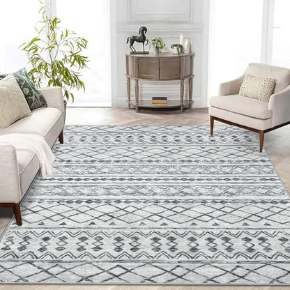 KUTA Area Rug 5x7 Grey, Washable Boho Large Living Room Moroccan Rugs - color: Grey, size: 5' x 7' (Rectangular)