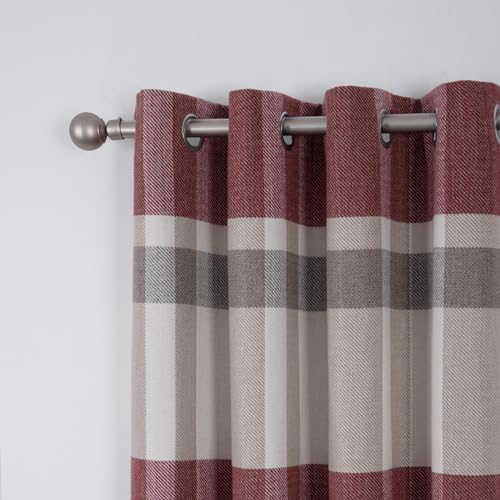 always4u 100% Blackout Plaid Curtains for Bedroom Living Room Woolen Look Black Tartan Grommet Thermal 2 Panels 45 * 63 Red Beige - color: Red Beige, size: 45"W x 63"L (Pack of 2)