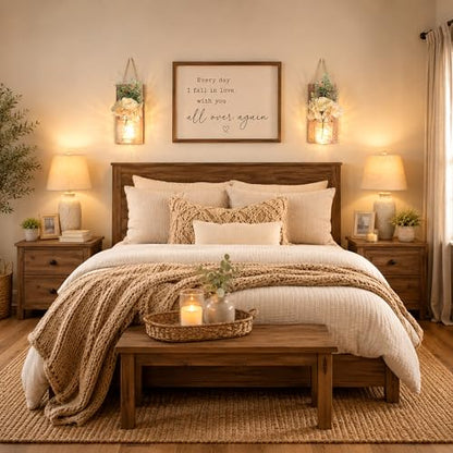 Rustic Wall Sconces Set of 2, Brown - color: 11.8"H Brown + Rose