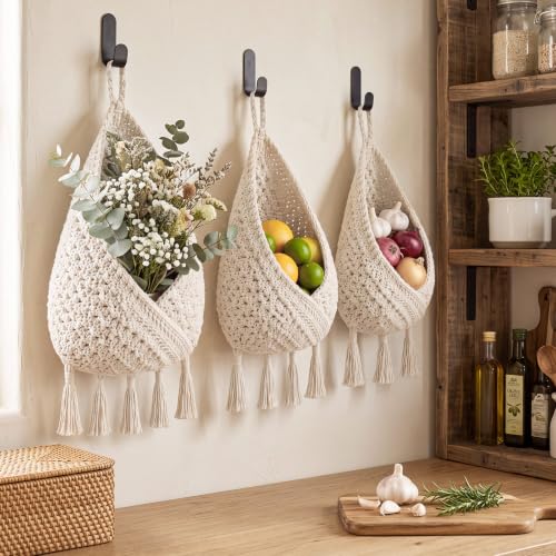 Honeydak 3 Hanging Baskets, Cream, Tassel Envelope Baske - color: Cream, style: Tassel Envelope Baske