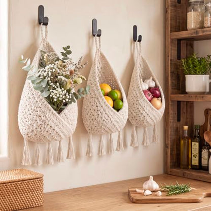 Honeydak 3 Hanging Baskets, Cream, Tassel Envelope Baske - color: Cream, style: Tassel Envelope Baske
