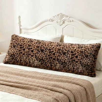 Cheetah Body Pillow Cover 20x54, Faux Fur Fluffy Leopard Long Pillowcase Soft Shaggy Plush Fuzzy Cheetah Print Body Pillow Cover with Zipper for Bed Sofa Couch, Cozy Side Sleeper Pillow Cover - size: 54"x20"(Pack of 1)