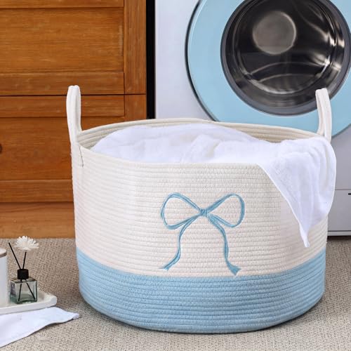 Honeydak Blue Laundry Basket Coquette Bow Hamper 13 x 20 Inches - color: Blue, size: 13 x 20 Inches