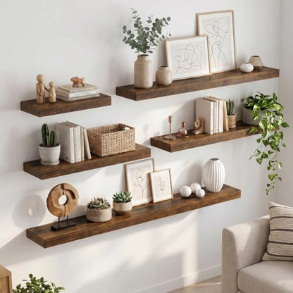 8 inch Deep Floating Shelves for Wall, 32" Wide, Rustic Brown, 2-Pack - color: Rustic Brown, size: 32"W x 8"D, 2p