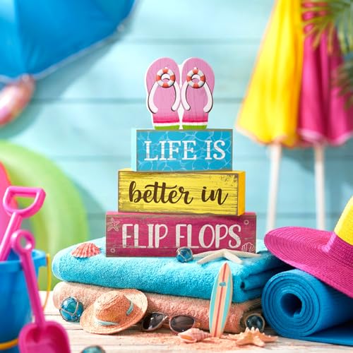 Yuntau 4 Pcs Summer Flip Flop Decor Wooden Beach Table Centerpiece Sign - style: Pink Flip Flops