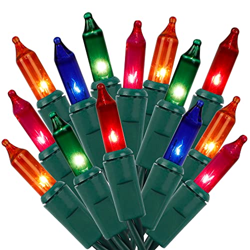LJLNION Christmas Lights, 150 Count 33 FT Green Wire Xmas Tree Lights, 120V UL Certified Connectable for Holiday Party Outdoor Indoor Decoration, Multicolor - color: Multicolor, size: 1 Pack