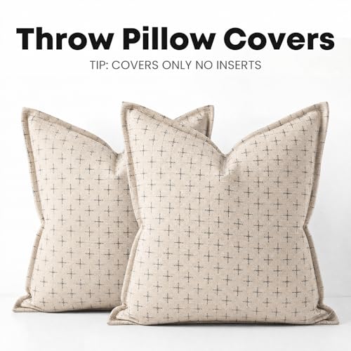 AVOIN colorlife Beige Flange Edge Throw Pillow Covers 20x20 Inch 2PC - color: Beige, size: 20" x 20" (Pack of 2)