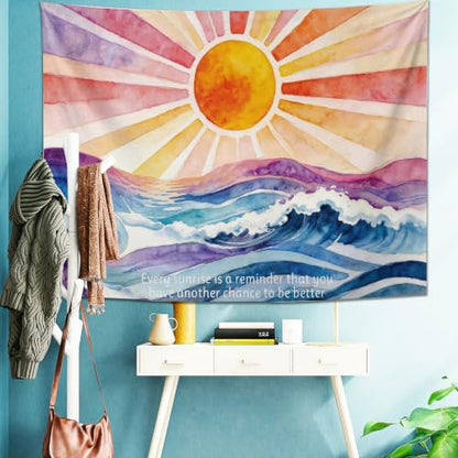 KJHL Boho Sun Tapestry Mental Health Wall Hanging for Bedroom 60" x 44" - color: Colourful, size: 60"L x 44"W