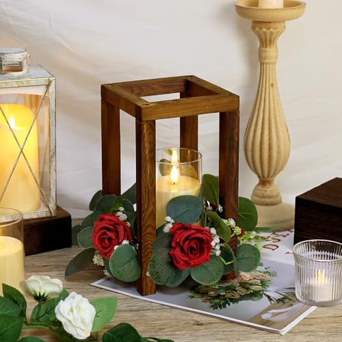 18 Pcs Wedding Wooden Lantern Centerpiece - color: Red, size: 6 Sets