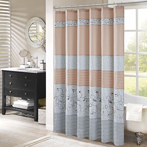 Madison Park Serene Faux Silk Embroidered Floral Shower Curtain Blush 72x72 - color: Blush, size: 72"W x 72"L (Pack of 1)
