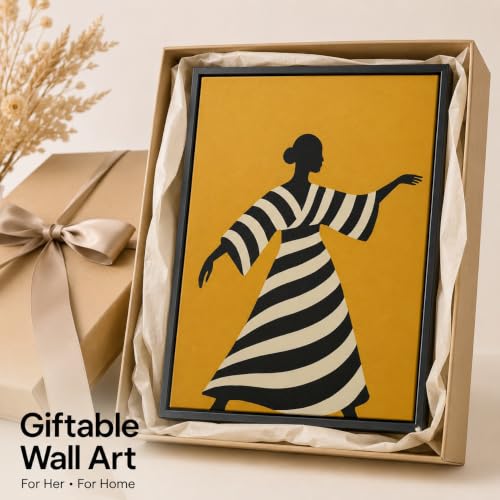 Framed African Black Women Canvas Wall Art - color: Striped Woman, size: 16"L x 12"W