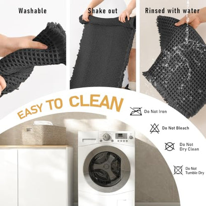 JIUZHEN Set of 2 Waffle Bath Mats Boho Bathroom Runner Rug 20"x32"+24"x60" - color: Black, size: 20"x32" + 24"x60"