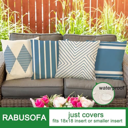 Outdoor Pillows Covers 18x18 Waterproof,Blue and Beige Set of 4(No Insert) - color: Blue and Beige, size: 18" x 18" (Pack of 4)