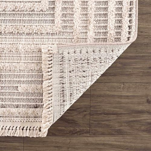 Hauteloom Lyre Living Room, Bedroom Area Rug - Geometric, Solid & Striped - Charcoal, Cream, Beige - 2'7" x 4' - color: Charcoal, Cream, Beige / Lunao, size: 2'7" x 4' (Rectangular)