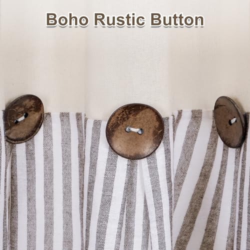 ASPMIZ Farmhouse Kitchen Curtains 24 Inch Length, Brown Stripe, 2 Panels - color: Beige&brown, size: 26"W x 24"L (Pack of 2)