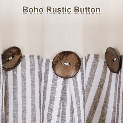 ASPMIZ Cotton Linen Farmhouse Curtains Boho Rustic Button Panel, Country Window Curtain Panels, Brown Stripe Modern Curtains for Living Room, Back Tab & Rod Pocket Curtain 52 x 63 Inch, 2 Panels - color: Beige&brown, size: 52"W x 63"L (Pack of 2)
