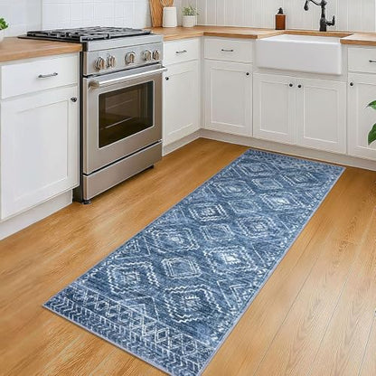 KILOCOCO Washable Runner Rug 2x5 ft Hallway Runners, Stonewashed Blue - color: Stonewashed Blue, size: 2' x 5' (Runner)