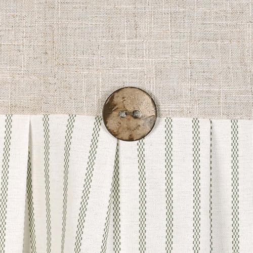 DOSLY IDÉES Farmhouse Linen and Cotton Green Striped Button Valance, Striped Pleated Design with Coconut Buttons, Multi-Room Window Treatment for Kitchen Living Room Bedroom, 52" W x 18" L - color: Linen & Green Stripe, size: 52"W x 18"L (Pack of 1)