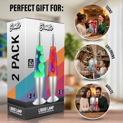 JAMBO 2 Pack- 16" Beautiful Lamp- Blue with Yellow/Green Wax and Purple with Yellow Wax, Relaxing Liquid Lamp, Night Light Nightlight, Lamps for Adults Teens Kid - color: Silver Base, Blue Liquid, Yellow Wax AND Silver Base, Purple Liquid, Yellow Wax