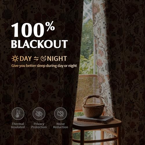 FMFUNCTEX Beige Boho Blackout Floral Curtains, 52X63 Inches, 2 Panels - color: Beige, size: 52"W x 63"L (Pack of 2)