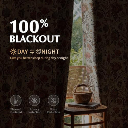 FMFUNCTEX Beige Boho Blackout Floral Curtains, 52X96 Inches, 2 Panels - color: Beige, size: 52"W x 96"L (Pack of 2)