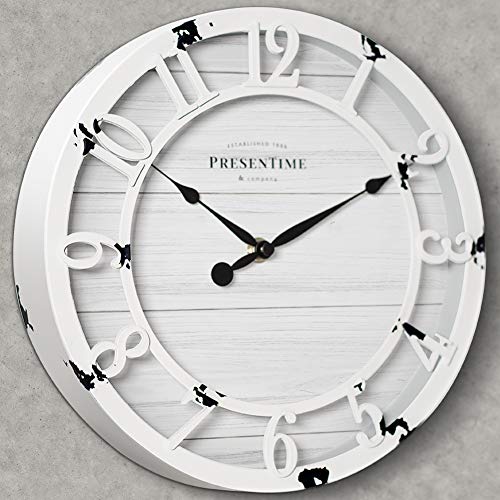 Presentime 10" Farmhouse Series Wall Clock - color: Antique Distressed White, size: 10 inch