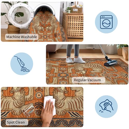 GarveeHome Tiger Print 2'x6' Washable Runner Rug Non Slip Boho Hallway Rug - color: Terracotta, size: 2' x 6' (Rectangular)
