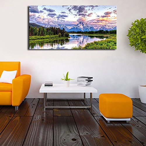 Oxbow Bend Canvas Wall Art Grand Teton National Park Prints, 24"x48" - color: National Park, size: 48"L x 24"W