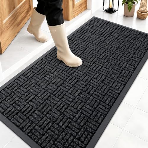 OLANLY Front Door Mat Outside Entrance 47x23, Heavy-Duty Rubber Doormat - color: Black, size: 47" X 23"