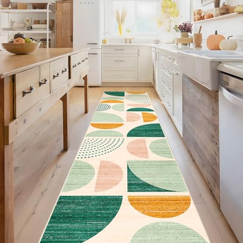 MUJOO Green Runner Rug Washable 2x8 Area Rugs Non Slip Modern Abstract - color: Green and Yellow, size: 2' x 8' (Rectangular)