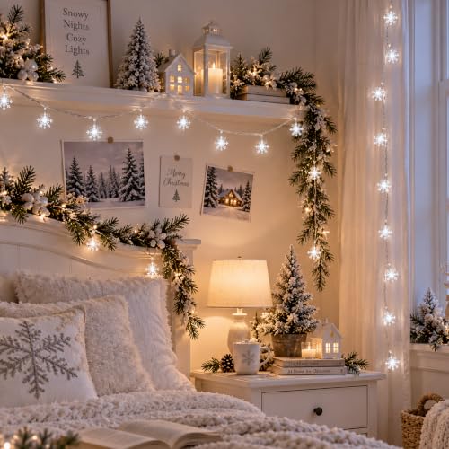 HEYFUNi Snowflake String Lights with Remote, 13FT Battery & USB, White - color: White, size: 40 LED-Battery&USB