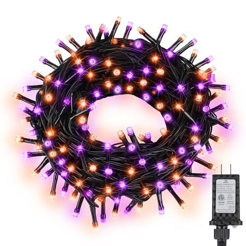 300LED 93 Ft Orange & Purple Halloween Lights 8 Modes Halloween Light Mini Twinkle Light for Party Indoor Outdoor Decor - color: Orange & Purple, size: 99FT 300LED