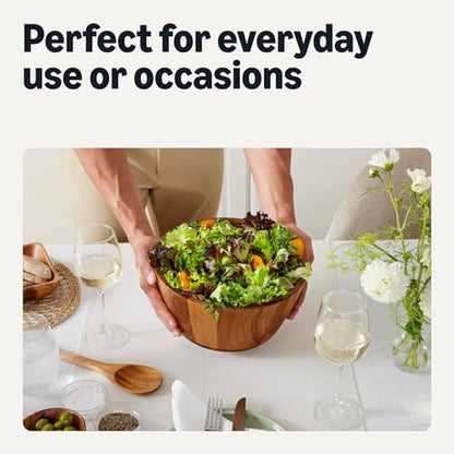 Amazon Basics Wooden Salad Bowl, Acacia Wood, 10 in., Family Size Serving Bowl for Gatherings and Everyday Meals - size: 10 in. diam.