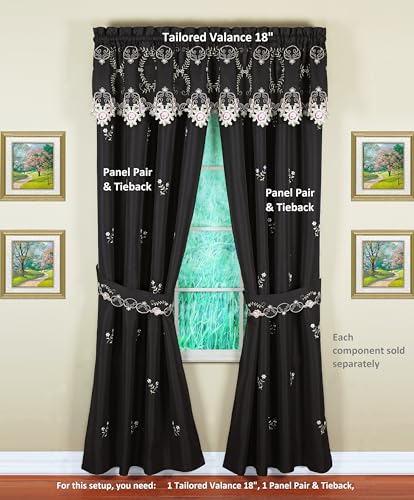 Today's Curtain Verona Reverse Embroidery Tailored Valance, 18", Black/Rose, 70" W X 18" L - color: Black/Rose, size: 70"W x 18"L (Pack of 1)