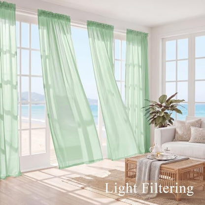 PONY DANCE 4 Panels Sheer Curtains 90 Inches Long, Sage Green, W42 x L90 - color: Sage Green, size: 42"W x 90"L (Pack of 4)