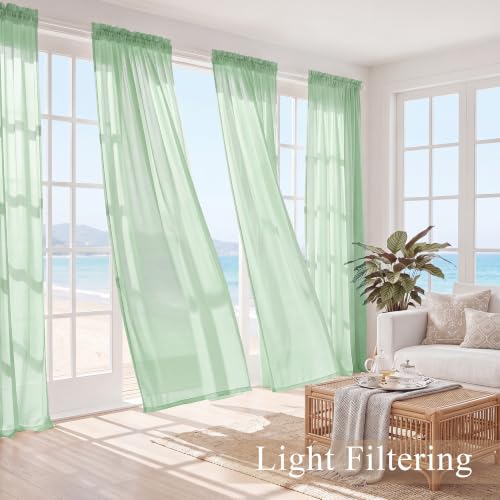 PONY DANCE 4 Panels Sheer Curtains 108 Inches Long, Sage Green, W42 x L108 - color: Sage Green, size: 42"W x 108"L (Pack of 4)