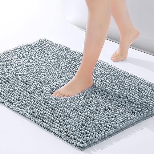 FRESHMINT Large Chenille Bathroom Rugs Mat 36"x24", Non-Slip Bath Mat for Bathroom Floor & Bathtub, Washable Shower Shag Bath Rugs, Soft Fluffy Thick Water Absorbent Microfiber Shower Mat, Sky Gray - color: Sky Gray, size: 2' x 3' (Rectangular)