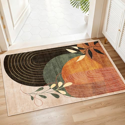 MUJOO 2x3 Washable Rug Small Area Rugs Non Slip Mid Century Modern - color: Terracotta（modern）, size: 2' x 3' (Rectangular)