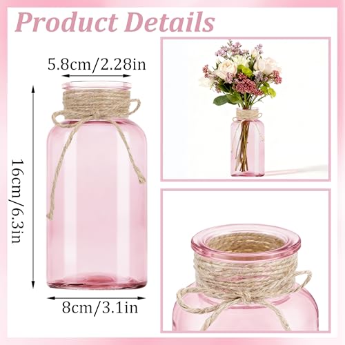 12 Pack Mason Jar Vases for Centerpieces, Pink Glass Flower Vase - color: Pink