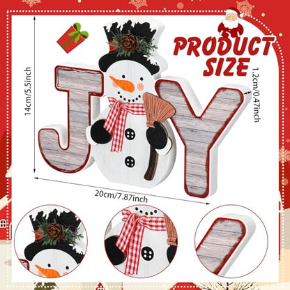 Snowman Christmas Decorations Indoor, Wooden Joy Sign Tabletop Decor