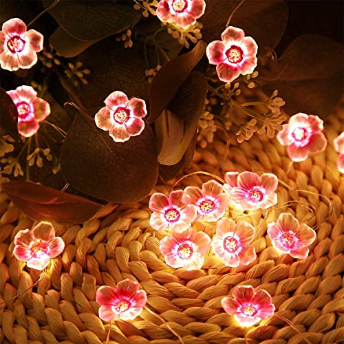 Mudder 1 Pack 13 FT 40 LEDs Cherry Blossom Flower String Lights