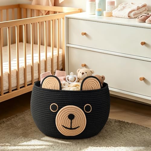 CherryNow Large Baby Basket for Gifts Empty, Cute Bear Design, Black - color: Black Brown, size: 15.7"D x 10.5"H